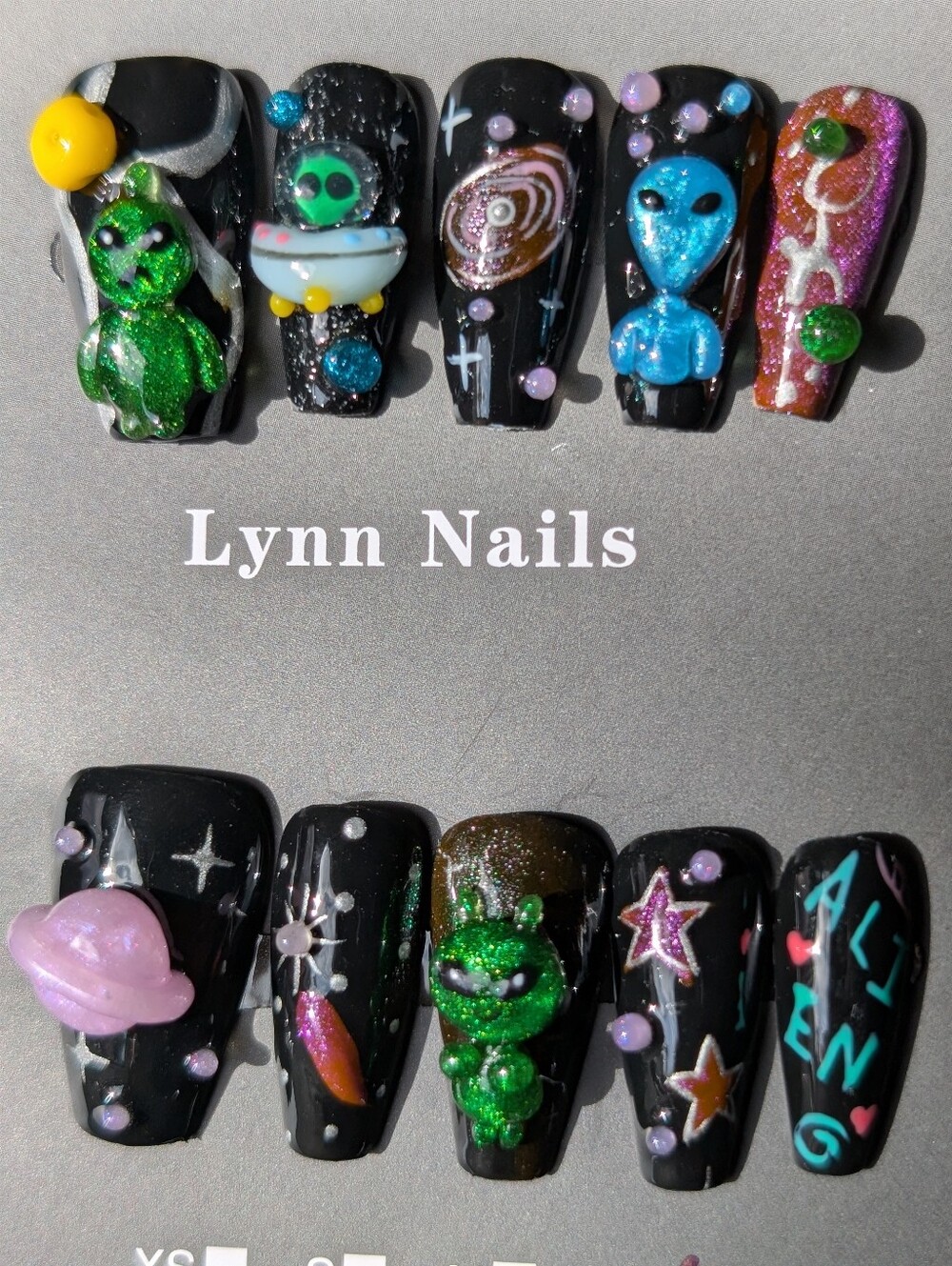 ❤️ 10pc Handmade Halloween Alien Premium Nails Square Coffin Large 2.5 #27